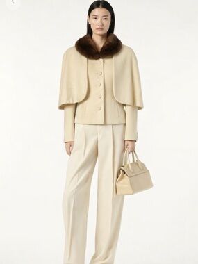 Blin Blin England Wool & Cashemre Cape Jacket Mink Collar